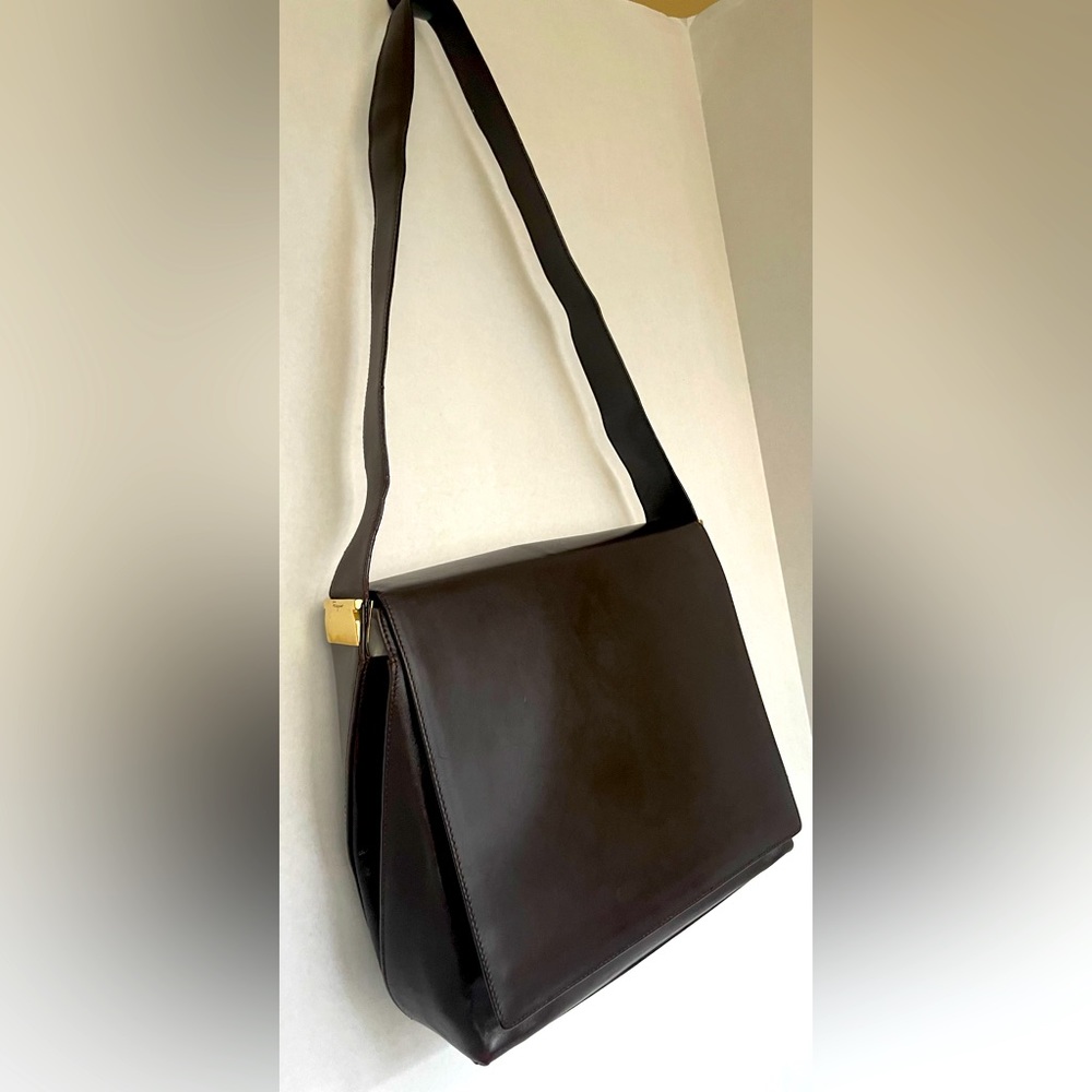 SALVATORE FERRAGAMO / VINTAGE! RARE! Espresso Brown Leather Shoulder Bag - Picture 3 of 16